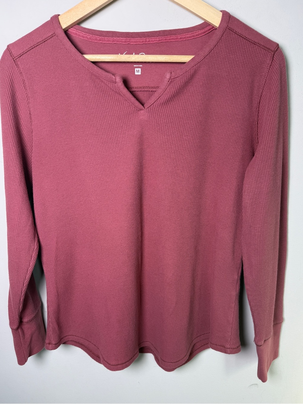 North River Outfitters Waffle Knit Thermal Notch Neck Top Dusty Rose Sz M